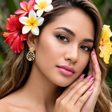 25mm Hawaiian Gold Pineapple Stud Earrings, Tropical Hibiscus Flower Openwork Earrings