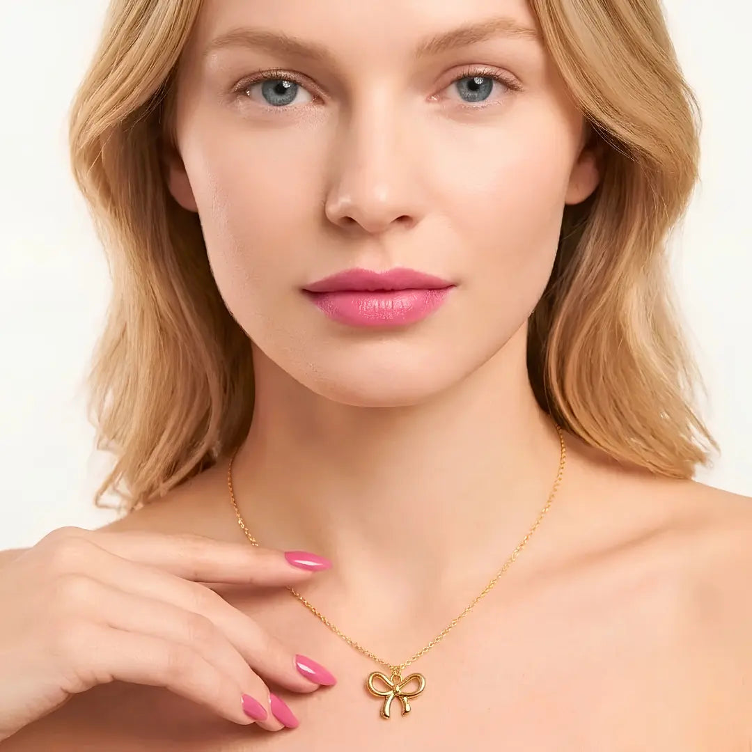 40CM + 5CM Extension 18K Gold-Filled Ribbon Bow Pendant Necklace –  Tarnish-Proof Minimalist Dainty Gold Jewelry