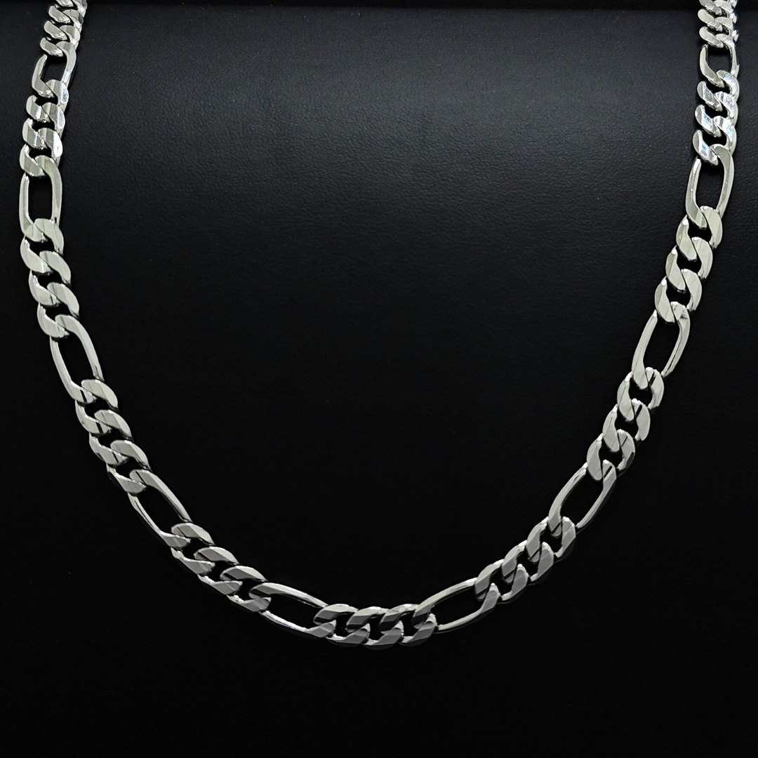 Silver Rhodium Plated 6MM Figaro Chain