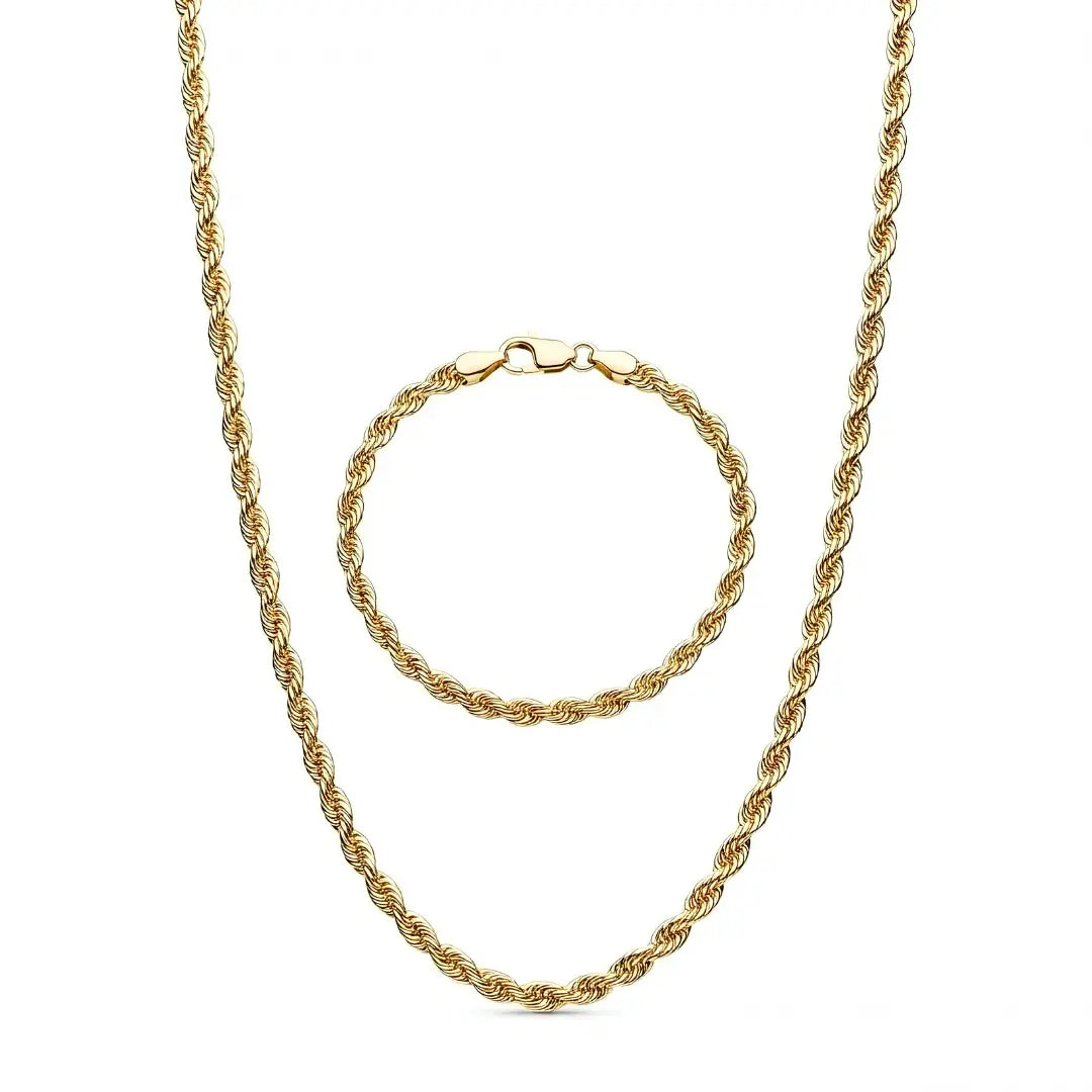 18K Gold Filled Rope Chain and Matching Bracelet Set (Unisex)