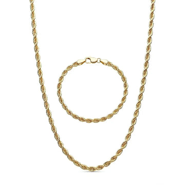 18K Gold Filled 60CM X 6MM Rope Chain and Matching Bracelet Set (Unisex)