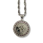 Load image into Gallery viewer, Silver Rhodium Plated Tarnish Free Sovereign Pendant Necklace with Ruby &amp; CZ
