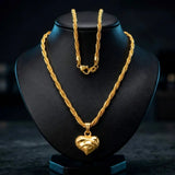 18K Gold Filled Heart Pendant Necklace with 60cm Rope Chain – Tarnish-Proof Luxury Statement Jewelry