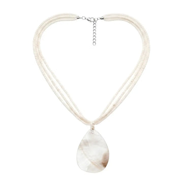 Off-White Beaded Strands Necklace with Natural Oval Mother of Pearl Pendant