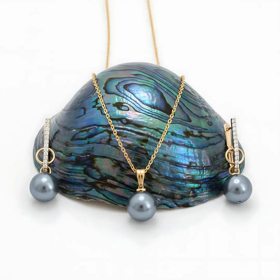 18K Gold Filled Hawaiian Grey & Brown Pearl Set