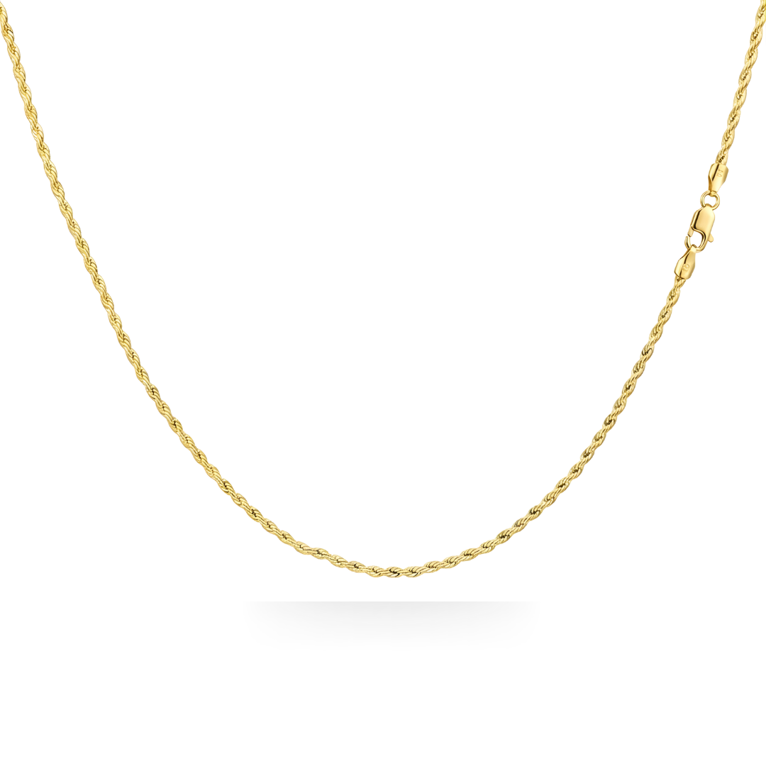 18K Gold Filled Thin Diamond-Cut Rope Chain Necklace (60cm x 2mm) – Dainty Twisted Gold Chain for Men & Women