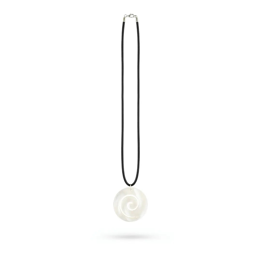 New Zealand Abalone Pāua Shell Swirl Koru Pendant Necklace (50cm Cord) – Iridescent Maori-Inspired Nature Jewelry