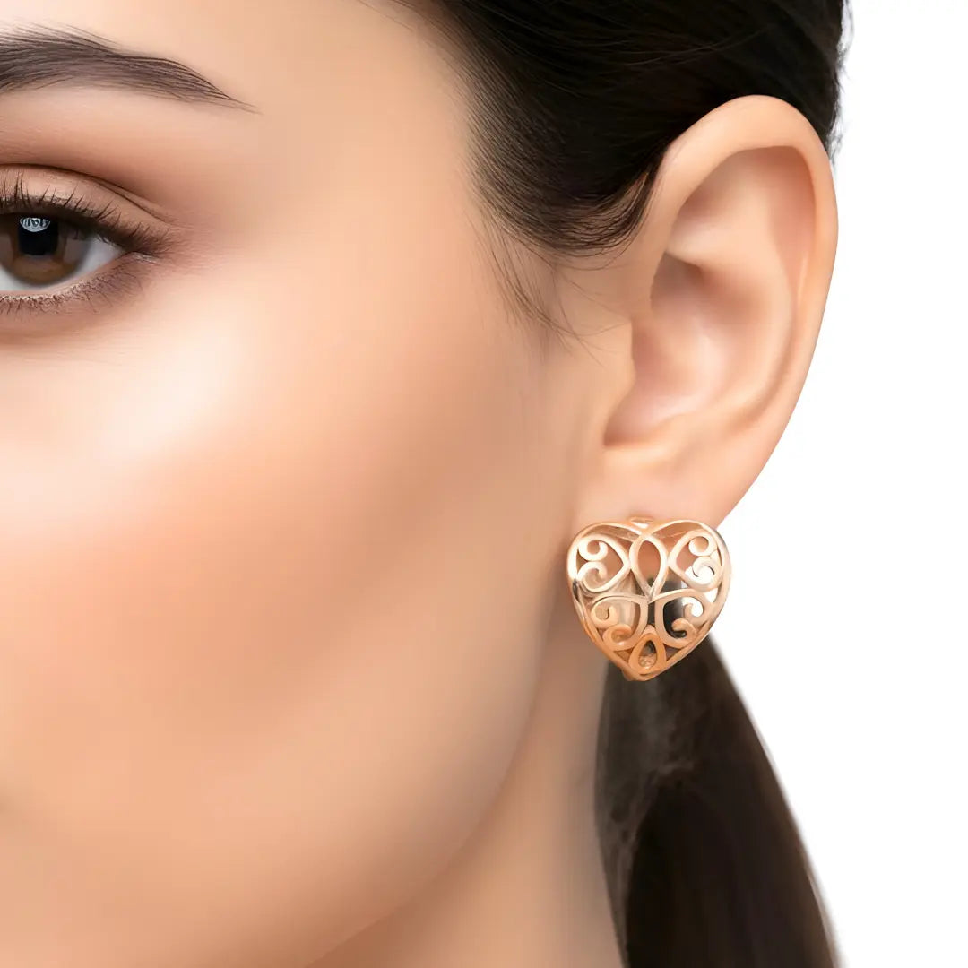 18K Gold Filled Rose Gold Heart Huggie Earrings