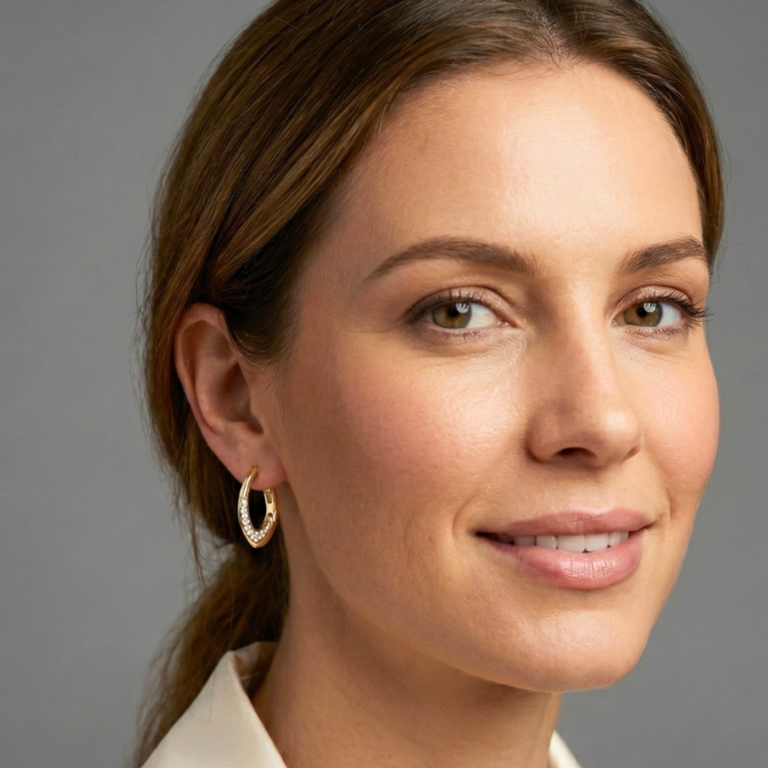 18K Gold Filled Leaf Shaped Huggie Earrings with CZ