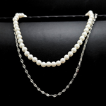 Load image into Gallery viewer, Silver Rhodium Plated Chain &amp; Pearl Duo
