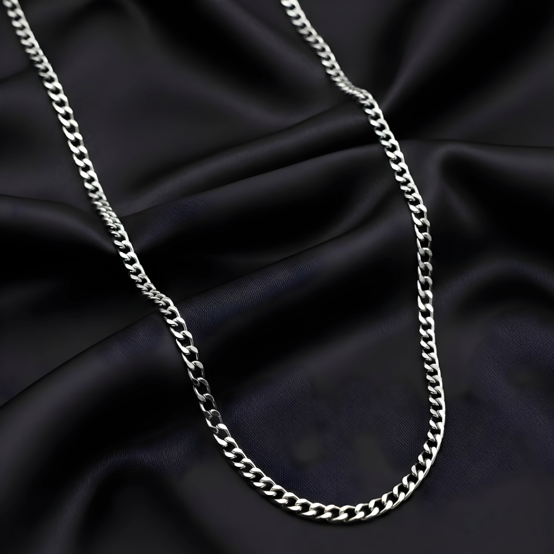 Silver Rhodium plated Tarnish Proof Cuban Link Chain