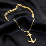 18K Gold Filled Mariner Anchor Pendant Necklace – Nautical Chain for Men & Women