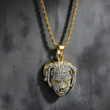 18K Gold Filled Micro Pavé Iced Out Face Pendant Necklace – Dreadlocks Character Rope Chain Necklace for Men & Women