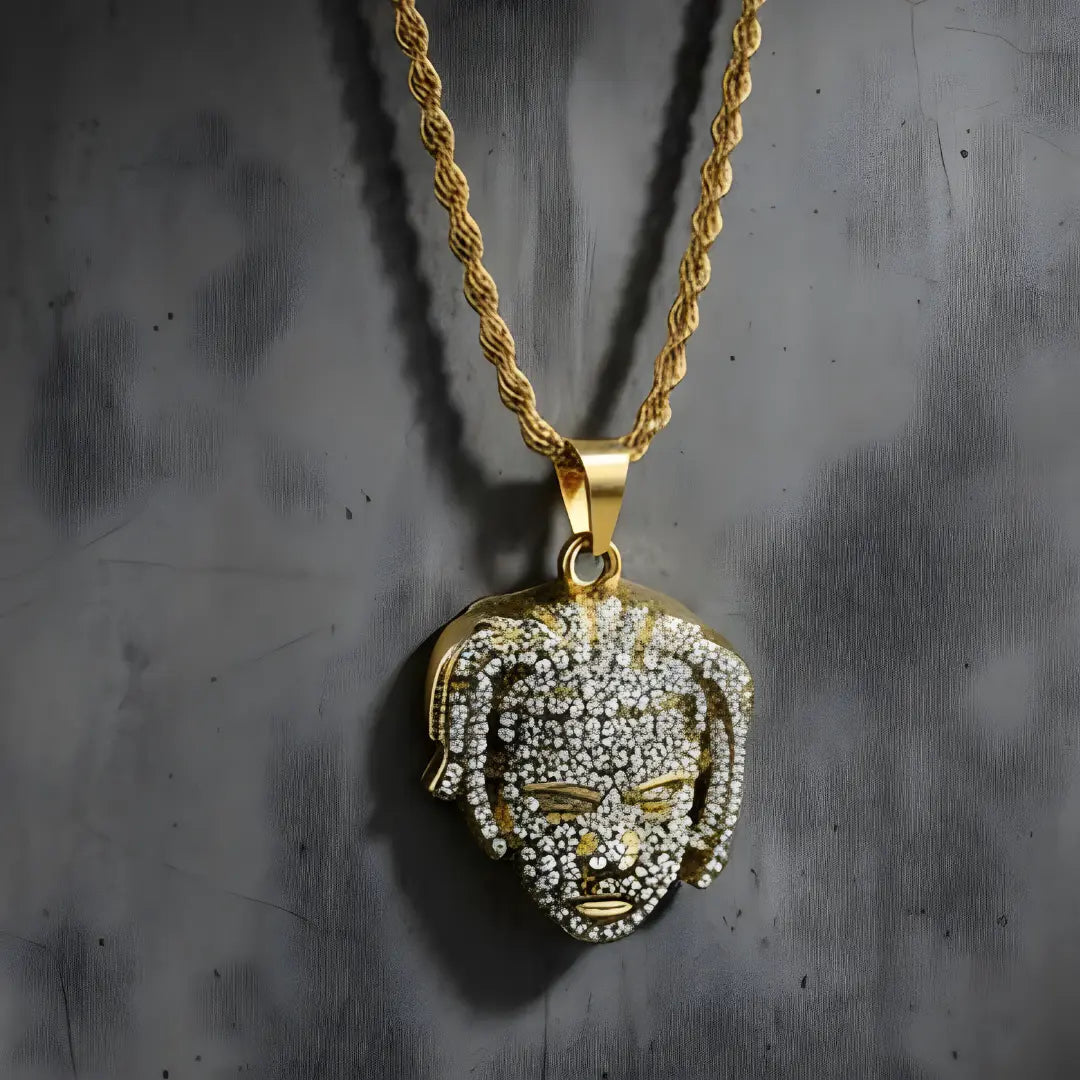 Gold Filled Micro Paved Face Rhinestone Pendant Necklace