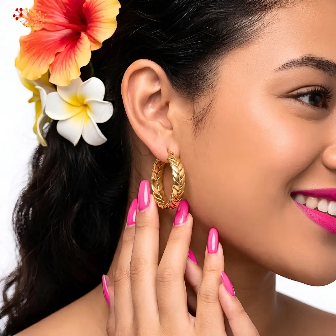 18K Gold Filled Hawaiian Braided Hoop Earrings – Tarnish Proof 30mm Gold Hoops
