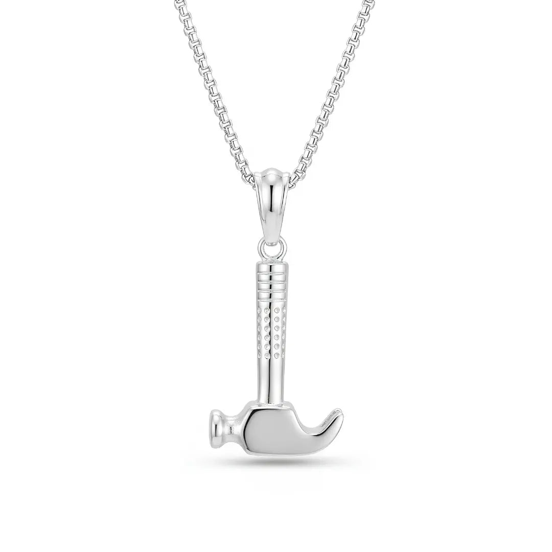 Claw Hammer Pendant Necklace with Silver Box Chain (58cm) – Rugged Industrial Statement Jewelry