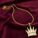 18K Gold Filled Iced Out Crown KING Pendant Necklace – Sparkling Pavé Cubic Zirconia Royalty Chain for Men & Women