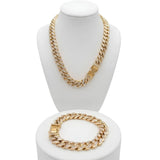 18K Gold Filled Iced-Out Cuban Link Chain Necklace & Bracelet Set (12mm) – Pavé Diamond-Style Luxury Jewelry