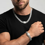 Silver Iced-Out Cuban Link Chain & Bracelet Set (12mm x 40cm Necklace) – Pavé Diamond-Style Luxury Jewelry