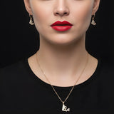 Silver-Plated Cubic Zirconia "LOVE" Letter Pendant Necklace and Drop Hoop Earring Set
