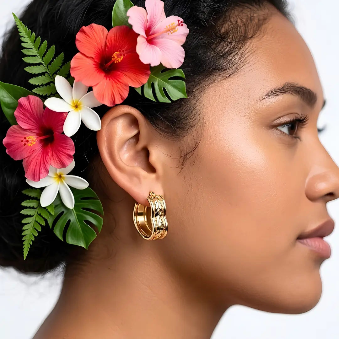 14K Gold Filled Hawaiian Wave Oval Hoop Earrings | Tarnish Proof
