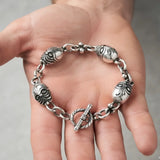 23CM x 14MM Silver Stainless Steel Tribal Mask Toggle Bracelet - Tarnish-Proof Statement Jewelry