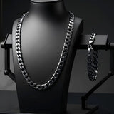 60CM X 8MM Silver Flat Cuban Link Chain & Bracelet Set (8mm x 60cm) – Tarnish-Resistant Modern Statement Jewelry