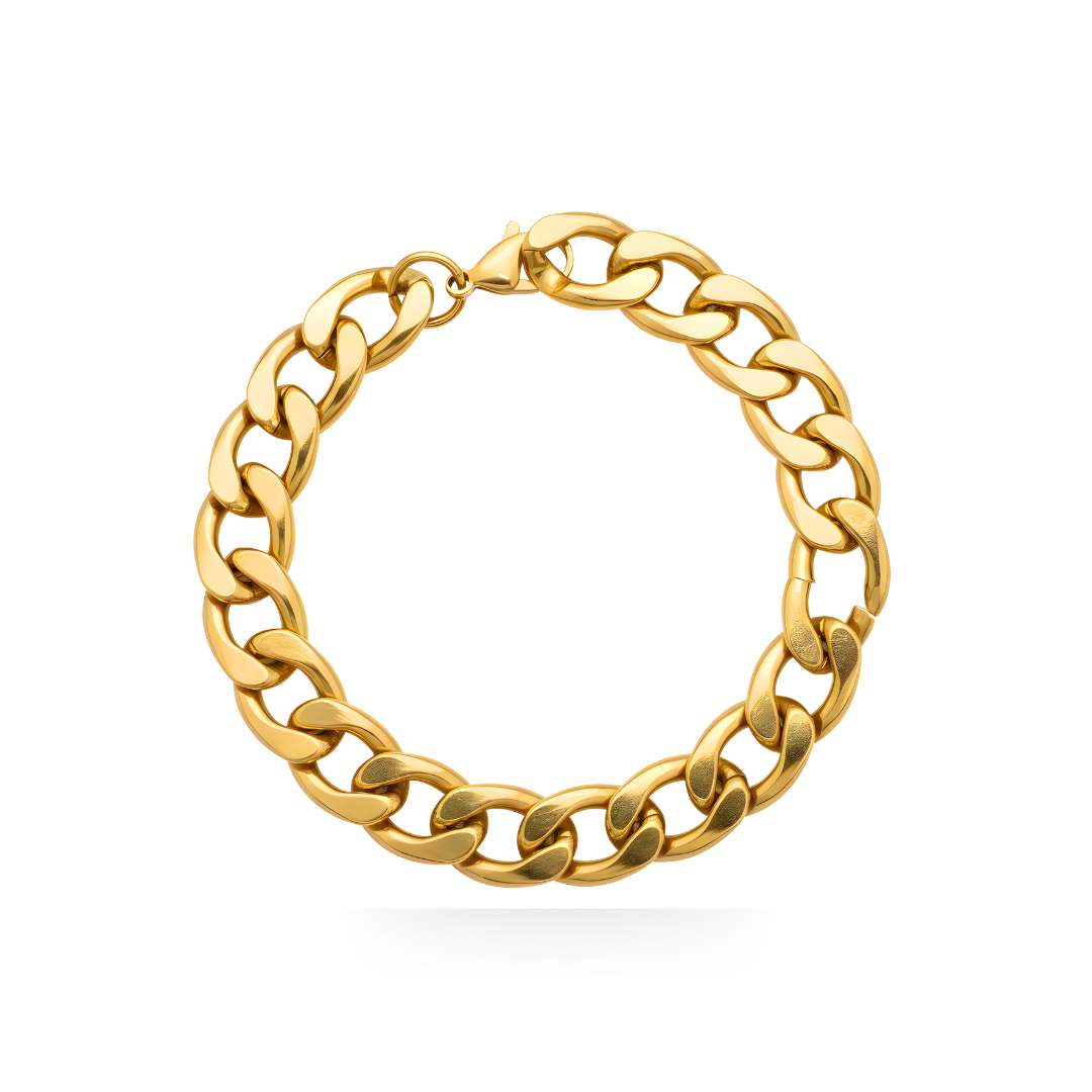 18K Gold Filled Heavyweight Cuban Link Bracelet (12mm) – Flat-Bevel Gold Curb Link Bracelet for Men & Women