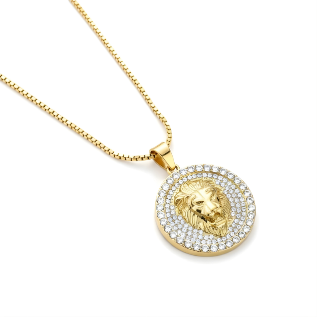 18k Gold Filled Lion Head Pendant with CZ