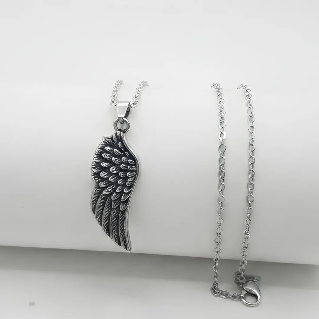 Stainless Steel Angel Wing Pendant Necklace (52cm) – Meaningful Feather Detail Statement Jewelry