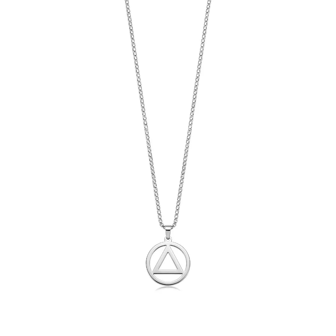 AA Symbol Pendant Necklace (52cm Stainless Steel) – Meaningful Circle & Triangle Recovery Jewelry