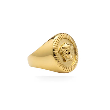 18K Gold Filled Medusa Mythic Head Sunburst Signet Ring – Sunburst Border Statement Ring for Men & Women