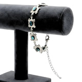Silver Tortoise Paua Abalone Shell Station Link Bracelet – Coastal Sea Turtle Charm Bracelet