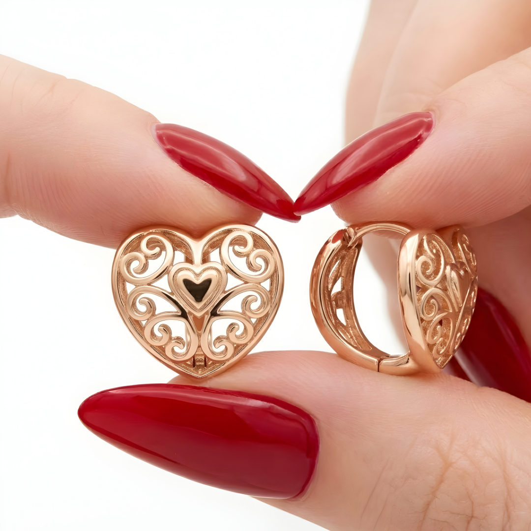 18K Gold Filled Rose Gold Heart Huggie Earrings