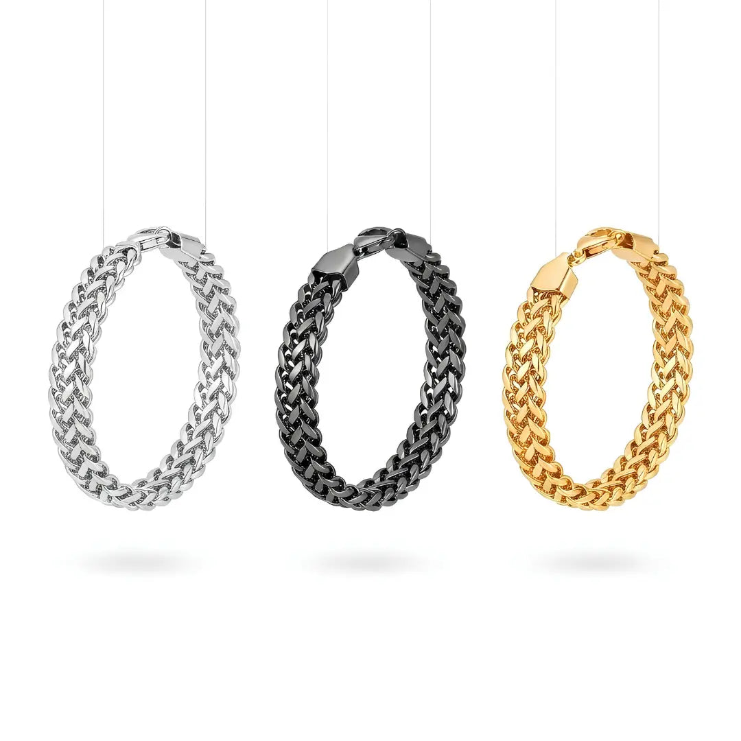 18mm Heavy Franco Foxtail Woven Chain Bracelet (22cm) – Tarnish-Resistant Luxury Statement Wristband in Gold, Silver & Black