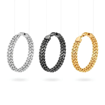 18mm Heavy Franco Foxtail Woven Chain Bracelet (22cm) – Tarnish-Resistant Luxury Statement Wristband in Gold, Silver & Black