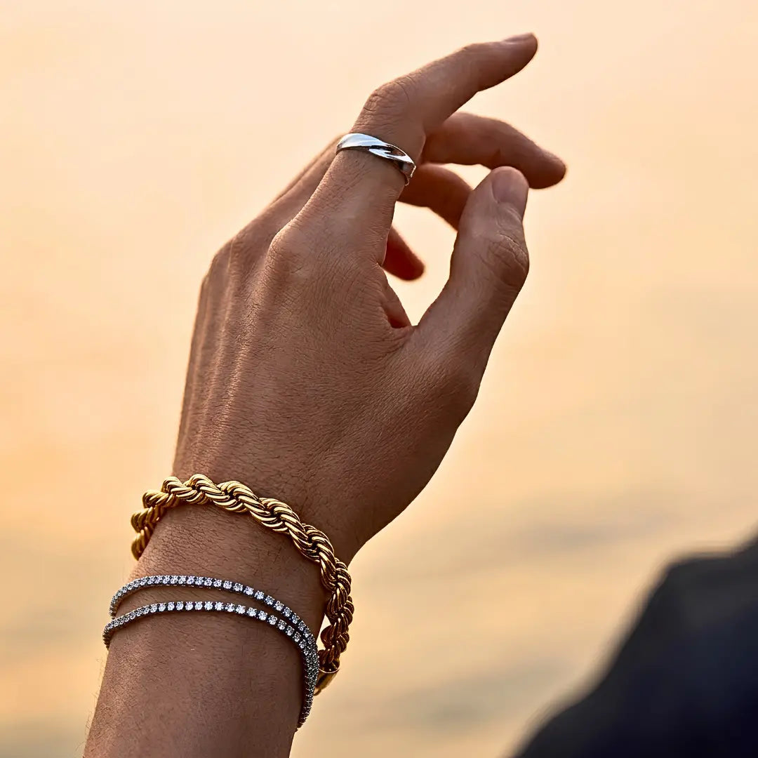 18K Gold Filled Rope Chain Bracelet - 22cm Bold Twisted Link Classic Wristband