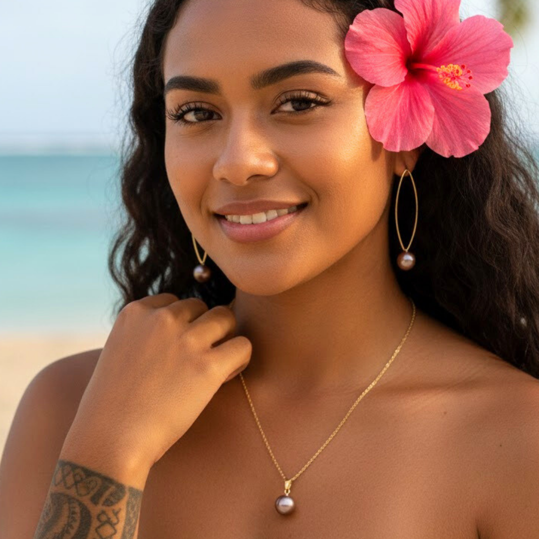 18K Gold Filled Hawaiian Pearl Set