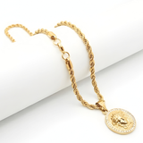 18K Gold Filled Iconic Greek Medusa Head Pendant Necklace with CZ Diamond Halo