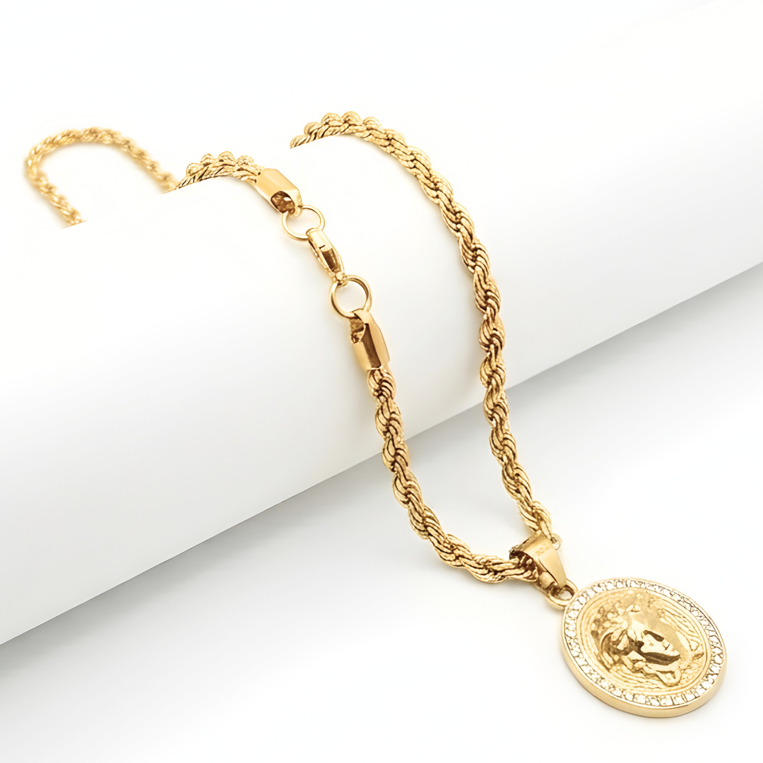 18K Gold Filled Iconic Greek Medusa Head Pendant Necklace with CZ Diamond Halo