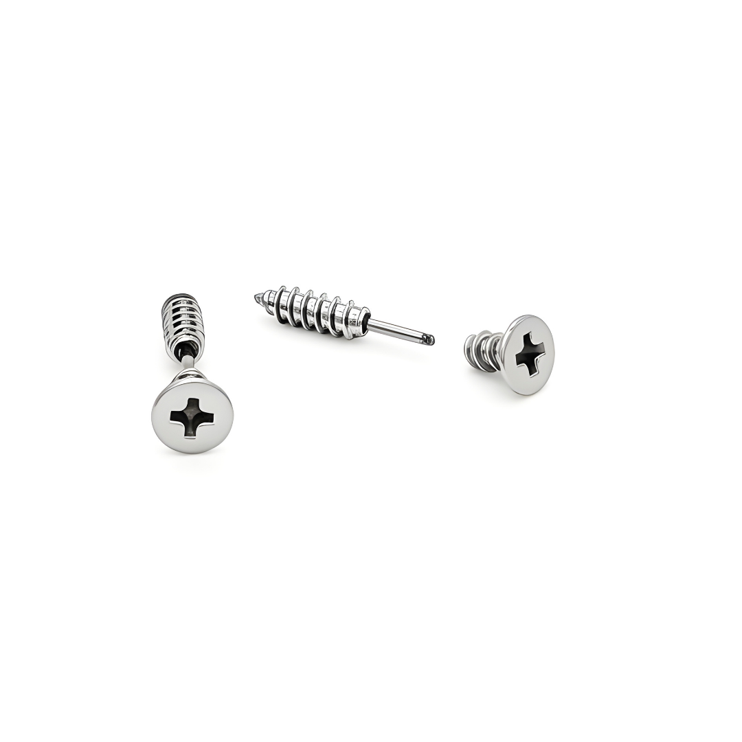 Men’s Silver Screw Design Stud Earrings 18mm