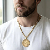 18K Gold Filled Sovereign Pendant Necklace – 1911 St. George Coin with Greek Key Bezel