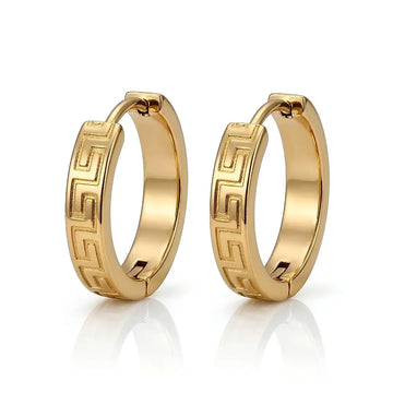 18K Gold Filled Tarnish-Proof Greek Key Huggie Hoop Earrings