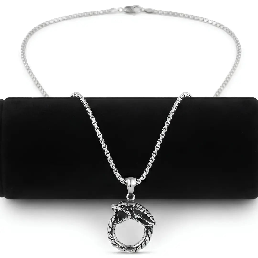 Ouroboros Pendant Necklace – Eternity & Rebirth Symbol Stainless Steel (60cm Chain)