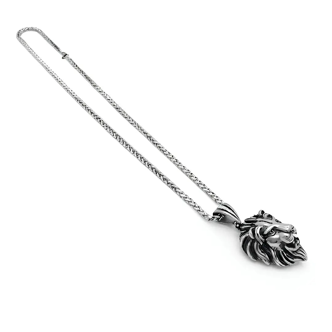 Lion Head Pendant Necklace – Stainless Steel Franco Chain (60cm) – Bold Strength & Leadership Statement Jewelry