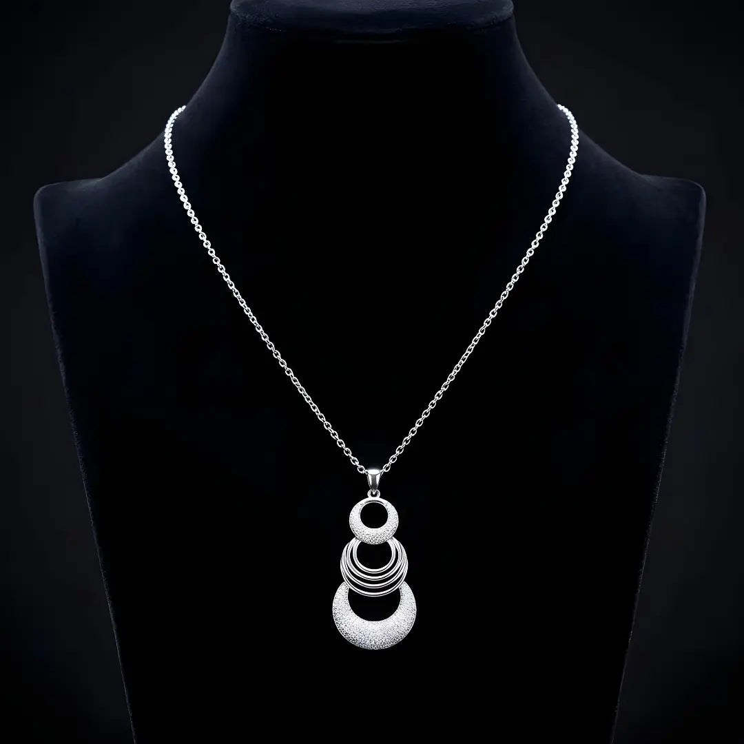 Silver Three Circle Pendant Necklace with American Diamonds