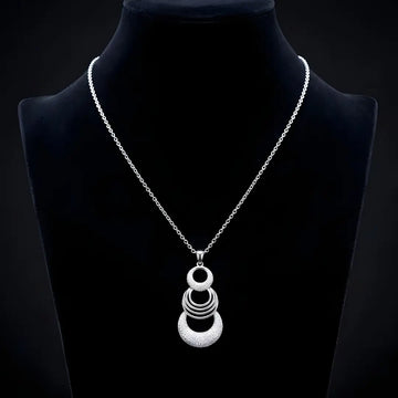 Silver Three Circle Pendant Necklace with American Diamonds