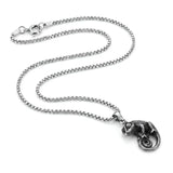 Chameleon Pendant Necklace – 58cm Box Chain Textured Animal Statement Jewelry