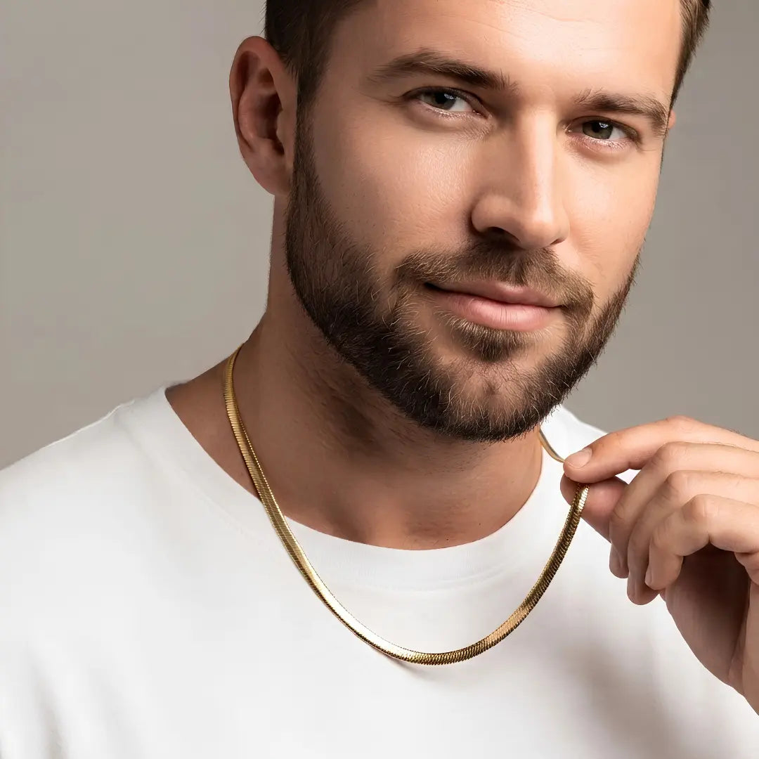 18K Gold Filled Herringbone Chain (3mm x 52cm) – Flat Snake-Style Luxury Necklace [SKUJDZLUKEBOX]