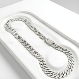 Silver Iced-Out Cuban Link Chain 55cm x 14mm